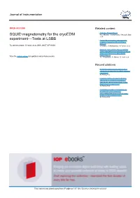 SQUID Magnetometry for the Cryoedm Experiment—Tests at LSBB