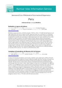 Annotated List of Wetlands of International Importance Peru