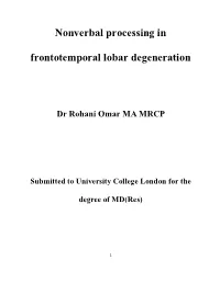 Nonverbal Processing in Frontotemporal Lobar Degeneration