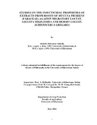 Studies on the Insecticidal Properties of Extracts