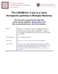 The LIN28B/Let-7 Axis Is a Novel Therapeutic Pathway in Multiple Myeloma