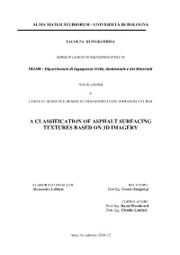 A Classification of Asphalt Surfacing Textures Based on 3D Imagery