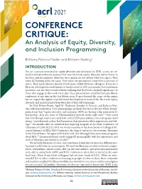 An Analysis of Equity, Diversity, and Inclusion Programming