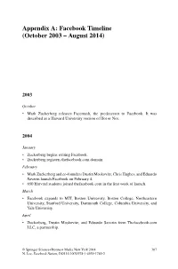 Appendix A: Facebook Timeline (October 2003 – August 2014)