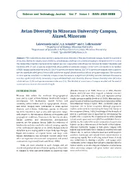 Avian Diversity in Mizoram University Campus, Aizawl, Mizoram