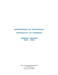 Department of Anesthesia University of Toronto Annual Report 2005