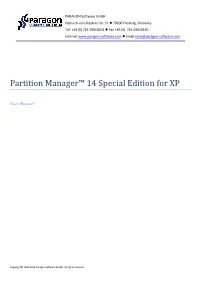 Partition Manager™ 14 Special Edition for XP