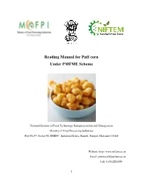 Reading Manual for Puff Corn Under PMFME Scheme