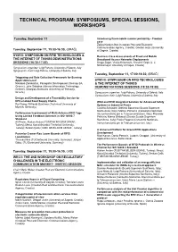 Technical Program: Symposiums, Special Sessions, Workshops