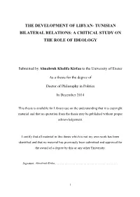 The Development of Libyan- Tunisian Bilateral Relations: a Critical Study on the Role of Ideology