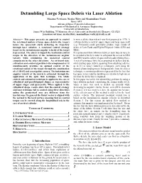 Detumbling Large Space Debris Via Laser Ablation