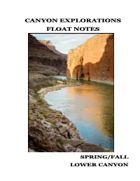 Float Notes for Lower Canyon River Trips