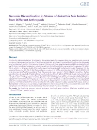 Genomic Diversification in Strains of Rickettsia Felis Isolated from Different Arthropods