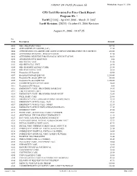 TARIFF of FEES (Revision Id) Printed On: August 31, 2006
