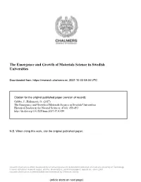 The Emergence and Growth of Materials Science in Swedish Universities
