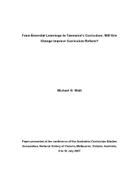 From Essential Learnings to Tasmania's Curriculum
