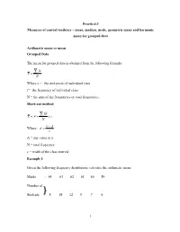 Mean, Median, Mode, Geometric Mean and Harmonic Mean for Grouped Data