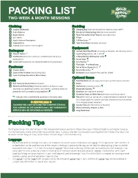 Packing List Two-Week & Month Sessions