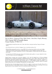 1961 Gemini Mk3a Formula Junior Chassis Number: FJ Mk3/2/61