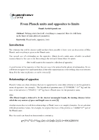 From Planck Units and Opposites to Limits Email: Bzivlak@Gmail.Com