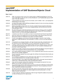 Opensap Implementation of SAP Businessobjects Cloud