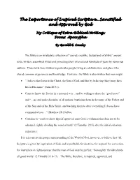 The Importance of Inspired Scripture…Sanctified and Approved by God