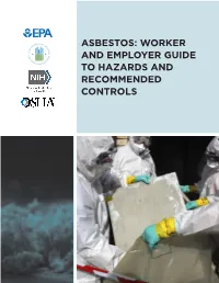 ASBESTOS: WORKER and EMPLOYER GUIDE to HAZARDS and RECOMMENDED CONTROLS WHAT IS ASBESTOS? Asbestos Is a Mineral Fiber That Occurs in Rock and Soil