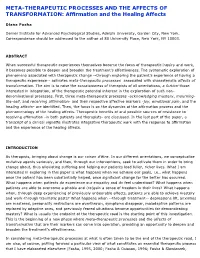 META-THERAPEUTIC PROCESSES and the AFFECTS of TRANSFORMATION: Affirmation and the Healing Affects