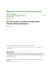 The Legality of and Shift in Racial Preferences Within Casting Practices