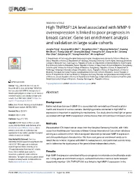 High TNFRSF12A Level Associated with MMP-9 Overexpression Is