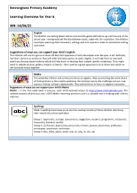 Kenningtons Primary Academy Learning Overview for Year 6 WB: 14/06/21