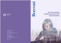 Phd in BUSINESS ADMINISTRATION and MANAGEMENT