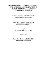 Understanding Climate Variability and Livelihoods Adaptation in Rural Zimbabwe: a Case of Charewa, Mutoko