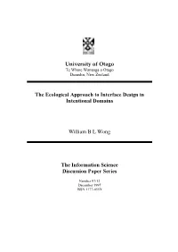 University of Otago the Ecological Approach to Interface Design In