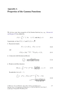 Appendix a Properties of the Gamma Functions