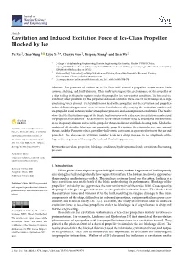 Cavitation and Induced Excitation Force of Ice-Class Propeller Blocked by Ice