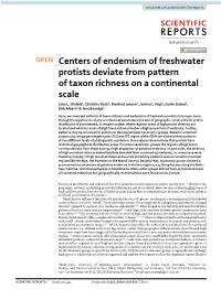 Centers of Endemism of Freshwater Protists Deviate from Pattern of Taxon Richness on a Continental Scale Jana L
