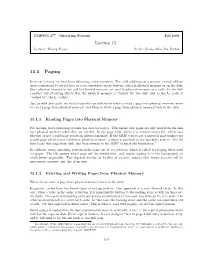 Lecture 15 15.1 Paging