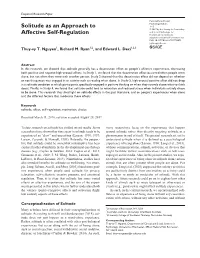 Solitude As an Approach to Affective Self-Regulation