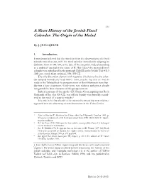A Short History of the Jewish Fixed Calendar: the Origin of the Molad