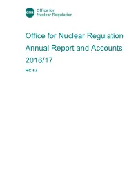 Office for Nuclear Regulation Annual Report and Accounts 2016/17 HC 67