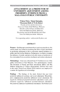 Attachment As a Predictor of University Adjustment Among Freshmen: Evidence from a Malaysian Public University