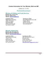 Contact Information for Your Minister, MLA and MP