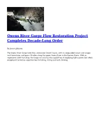 Owens River Gorge Flow Restoration Project Completes Decade-Long Order