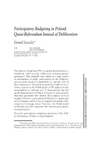 Participatory Budgeting in Poland: Quasi-Referendum Instead of Deliberation