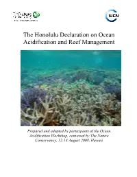 The Honolulu Declaration on Ocean Acidification and Reef Management