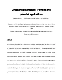 Graphene Plasmonics: Physics and Potential Applications