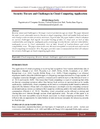 Security Threats and Challenges in Cloud Computing Application