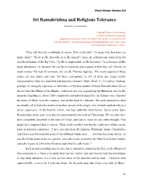 Sri Ramakrishna and Religious Tolerance