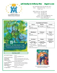 19Th Sunday in Ordinary Time August 8, 2021